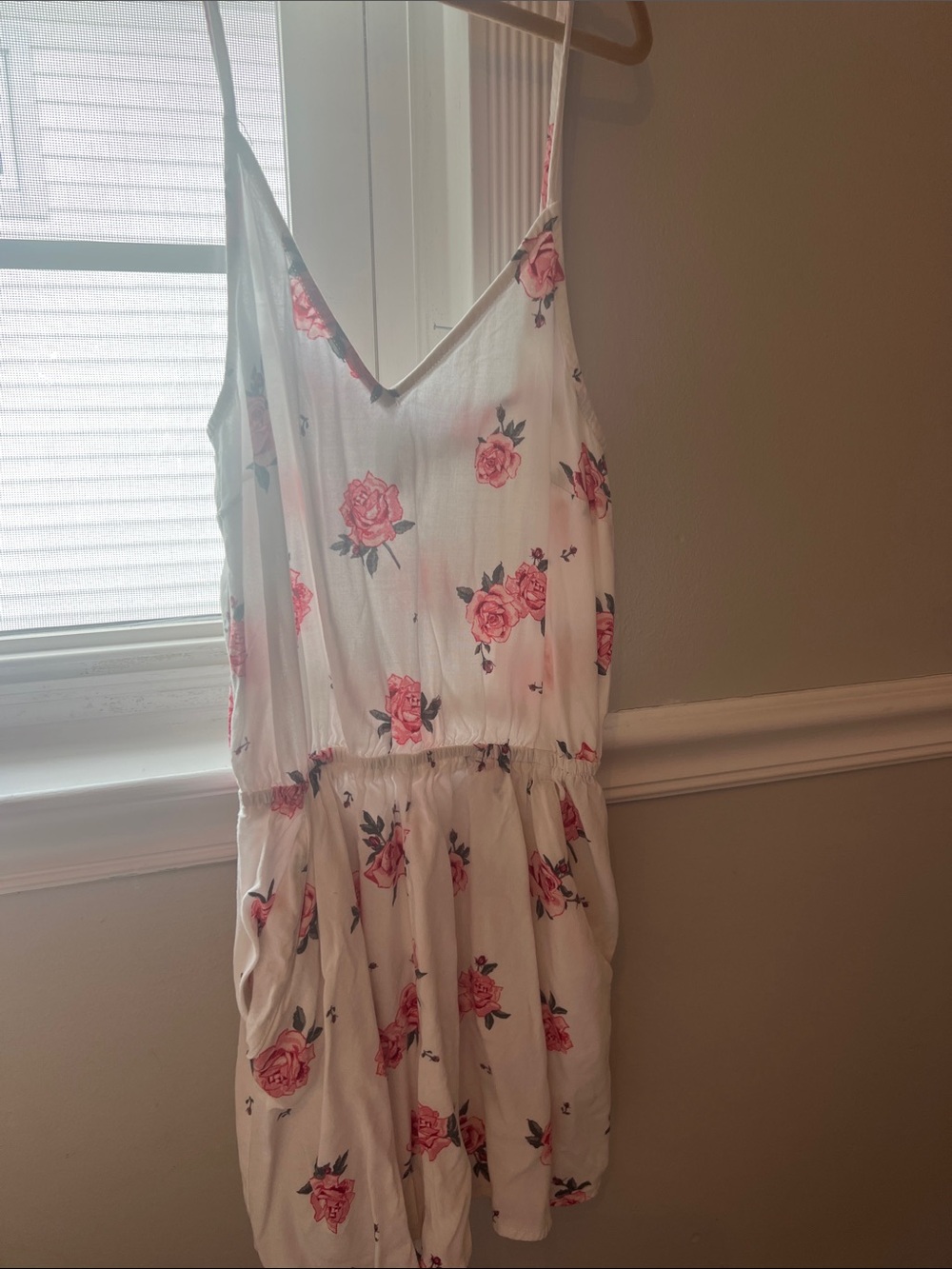 Divided White Romper with Pink Rose Print
